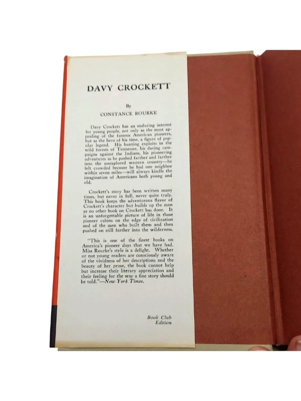 Davy Crockett Book Illustrated Hardcover Club Edition 1962 Constance Rourke Vtg